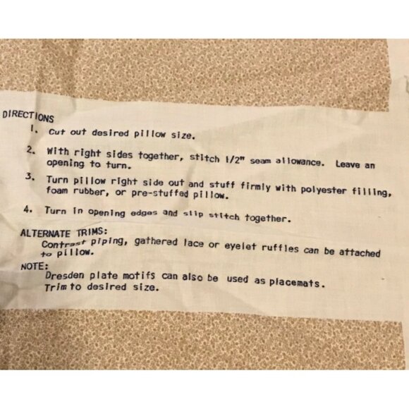 Dresden Pillow Panel Set 16" Square Blue & Beige Cotton Fabric Grannycore - Picture 5 of 6